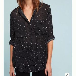cloth and stone longsleeve black and white dot blouse